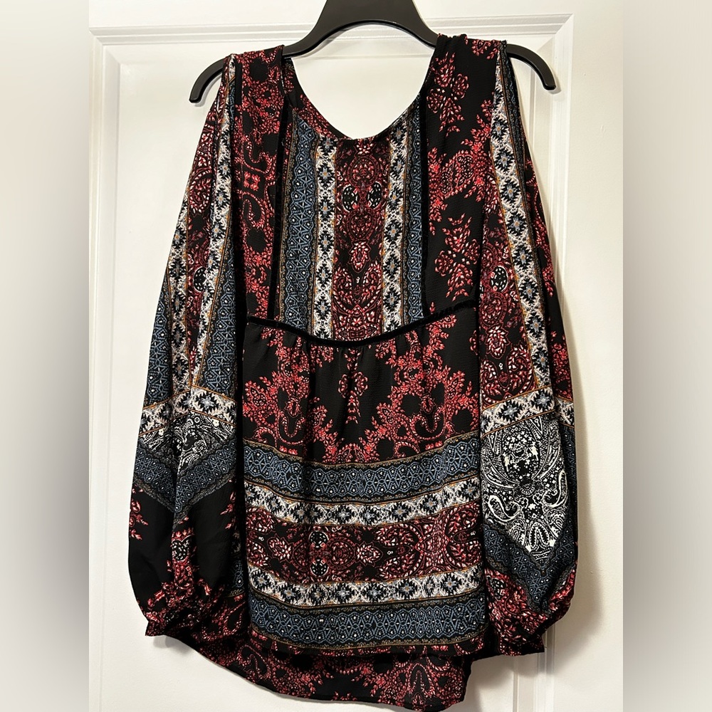 Artesia, Open Shoulder Blouse, Black/Multicolor, Women’s, XL
